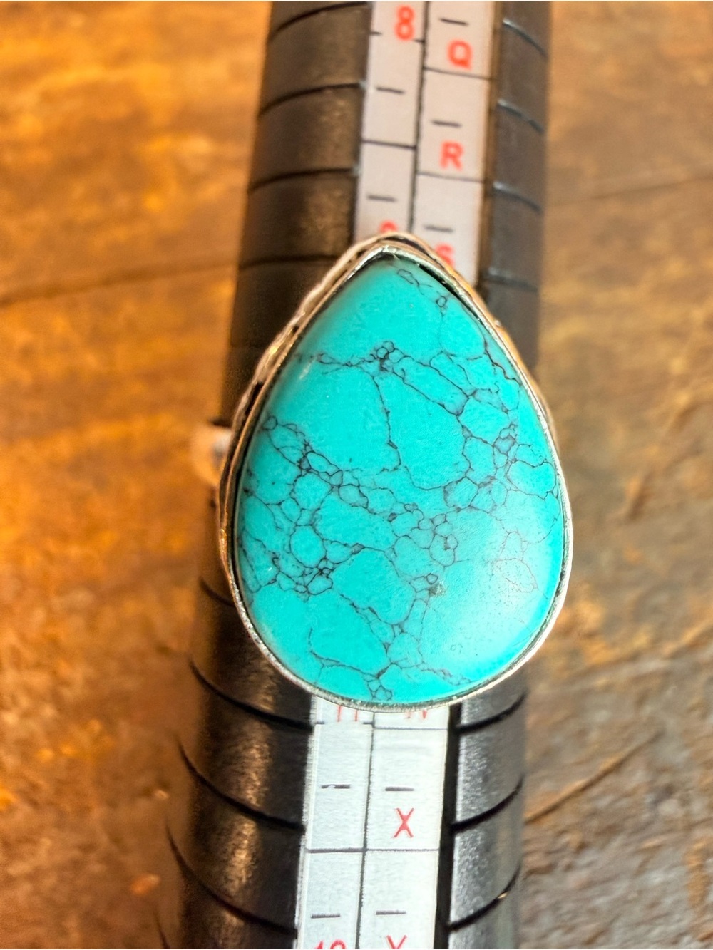 Turquoise Teardrop Stone Ring - Women's 925 Silver Statement Jewelry